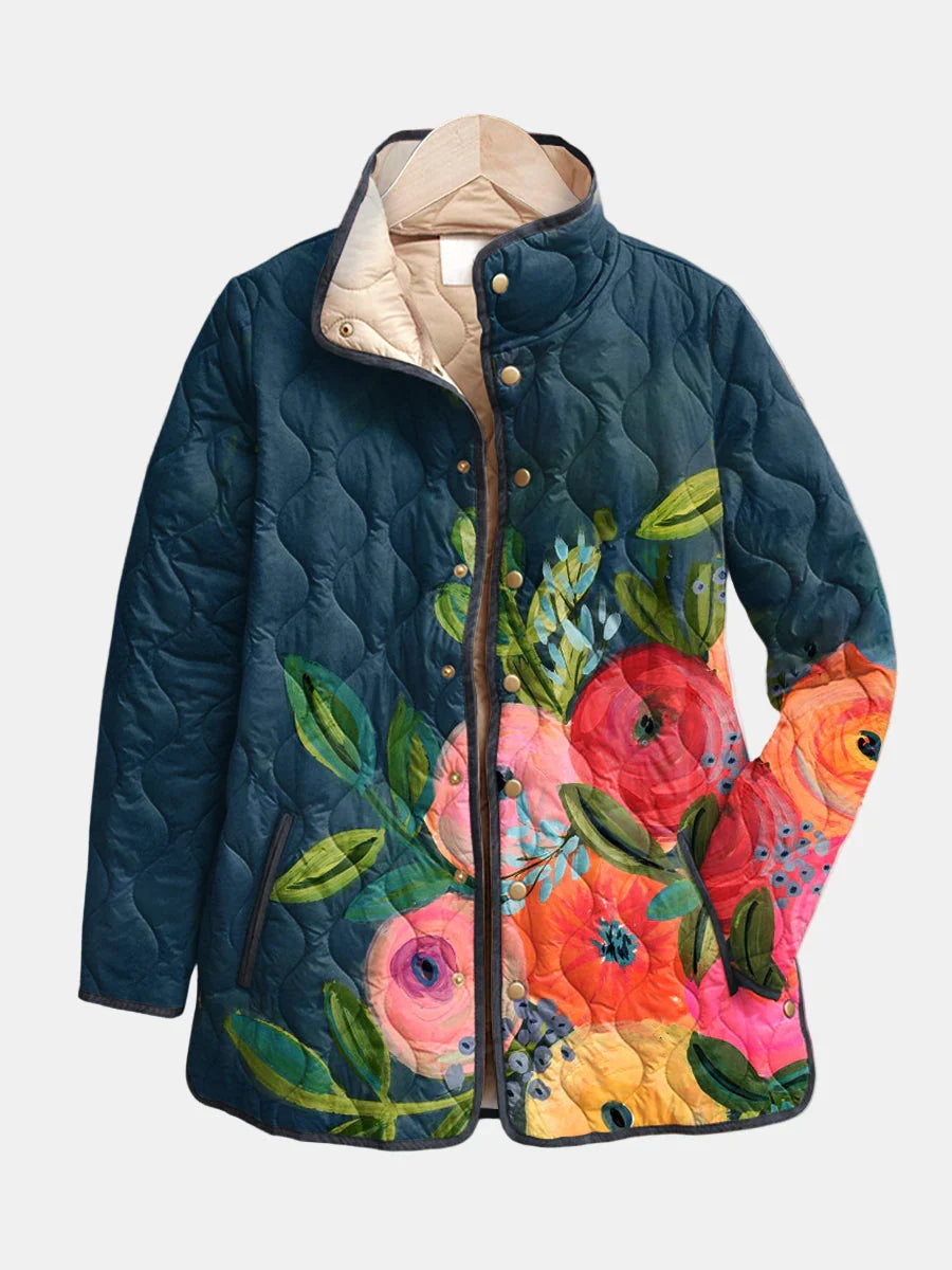 Mila - Charming Vintage Floral Print Quilted Jacket