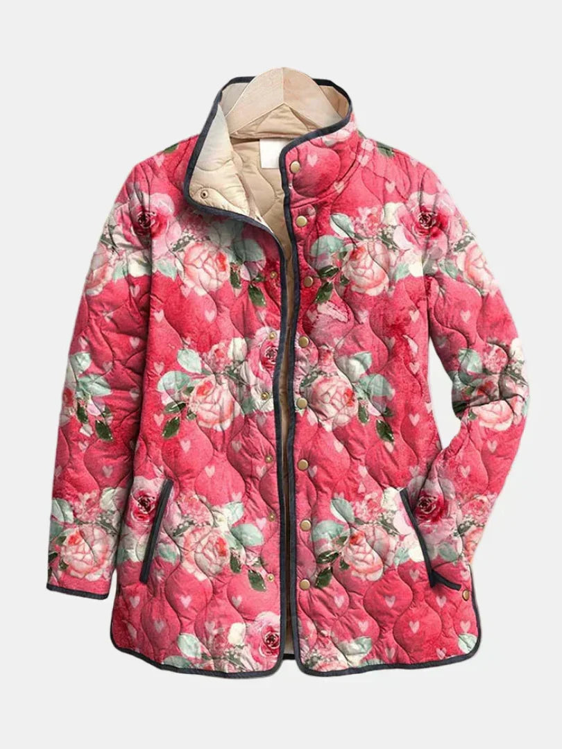 Mila - Charming Vintage Floral Print Quilted Jacket