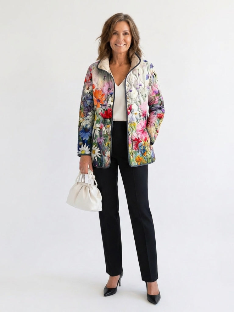 Mila - Charming Vintage Floral Print Quilted Jacket