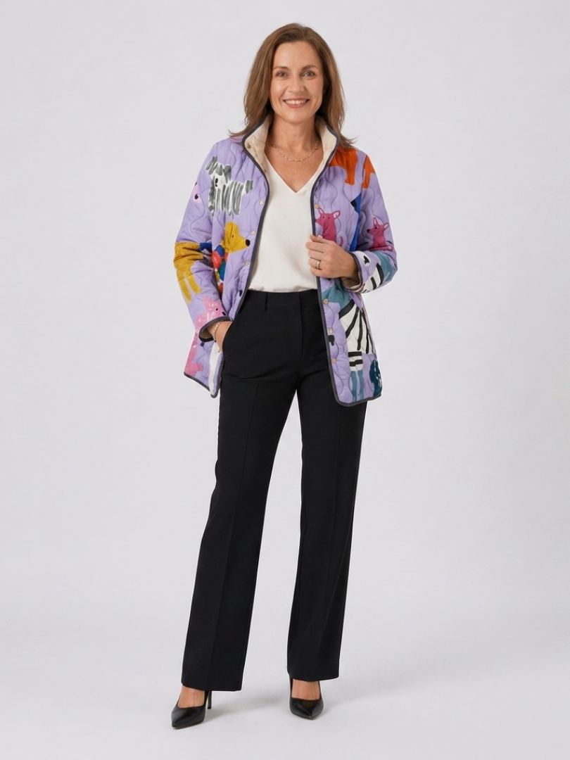 Rhea | Casual Quilted Jacket with Dog Print