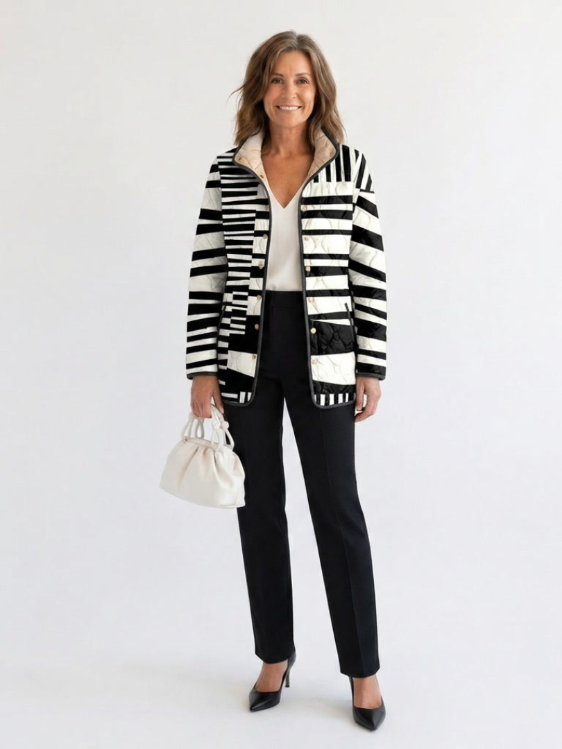 Miren | Black and White Abstract Quilted Jacket