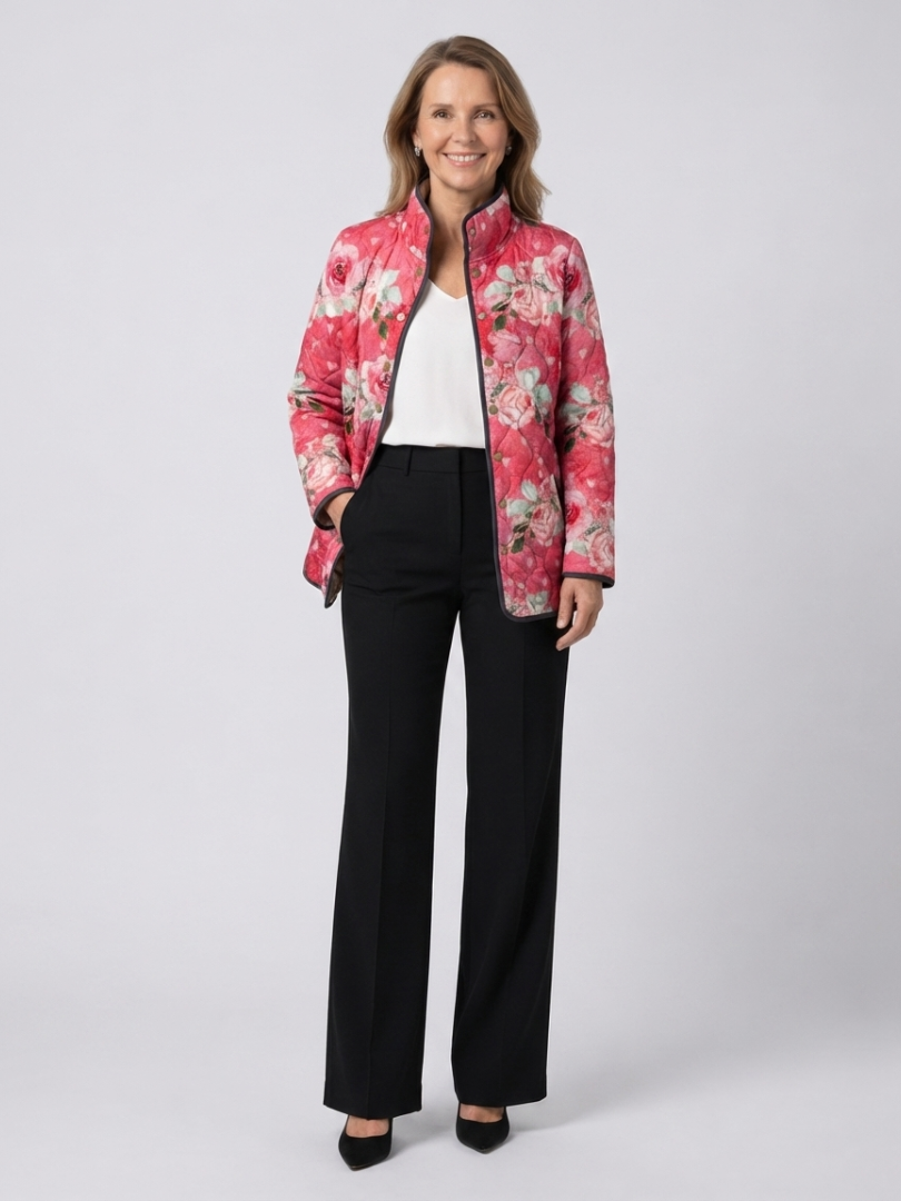 Freya | Charming Pink Floral Print Quilted Jacket