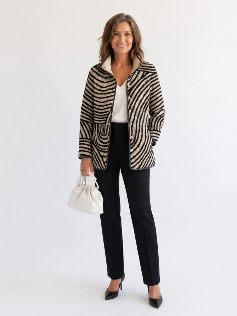 Inaya | Retro Hand-Drawn Circle Design Quilted Jacket
