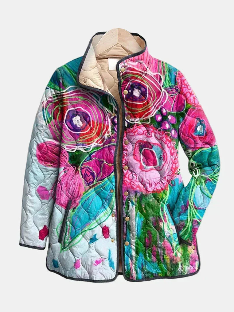 Mila - Charming Vintage Floral Print Quilted Jacket