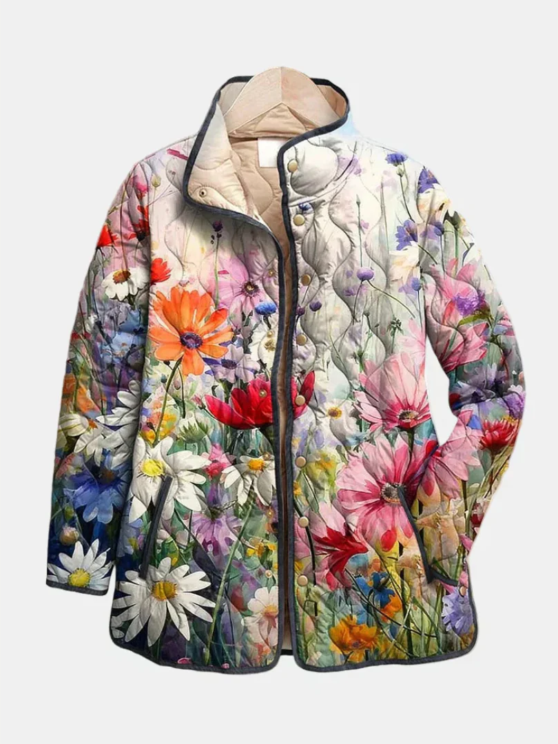 Mila - Charming Vintage Floral Print Quilted Jacket