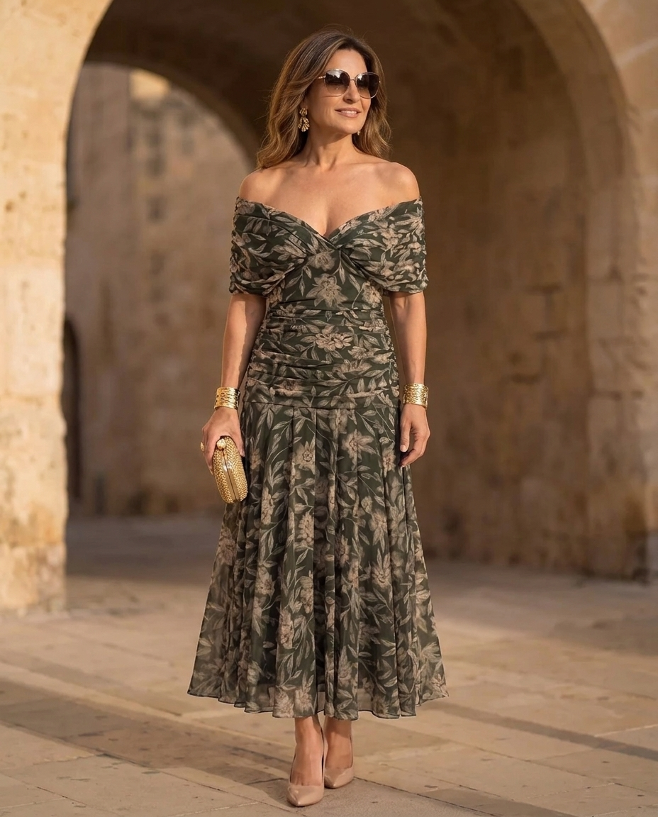 Madison - Botanical Pleated Elegant Dress