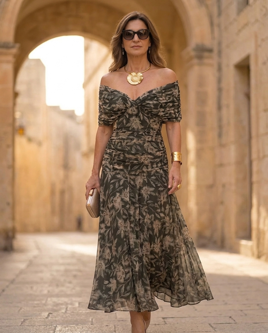 Madison - Botanical Pleated Elegant Dress